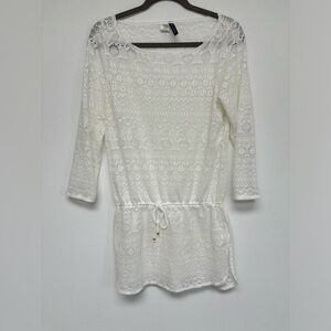 Ralph Lauren Crochet Drawstring Swim Bathing Suit Cover Up Medium White NEW